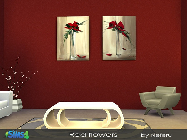 Sims 4 — Red flowers by Neferu2 — 2 elegant paintings with red flowers