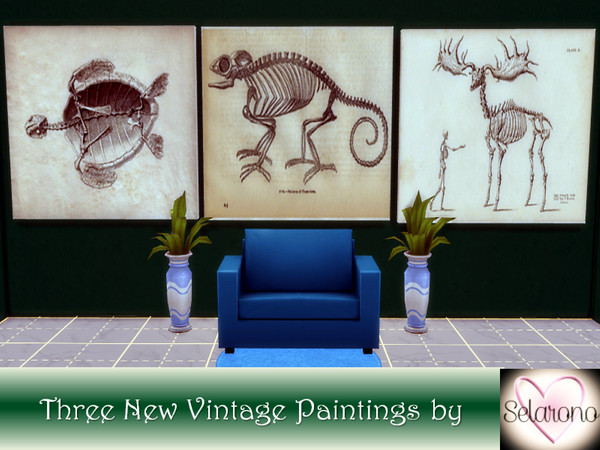 Sims 4 — SLRN Vintage Skeletal Paintings by Whatthewoohoo — Three new paintings ready to add some vintage charm or