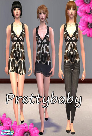 Sims 2 — Rah!!!! by pretty_baby — 3 outfits. same print on either the top or allover. No mesh required!! enjoy!!