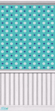 Sims 2 — NK Bacara LR Wall by MoMama — A white panel wall with turquoise polka dots up top.