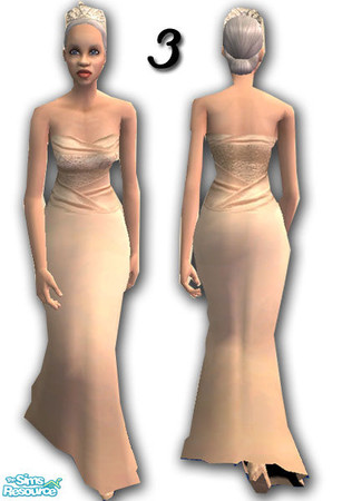 Sims 2 — Elderly Bride - Three by spiffyriffic — A more fitted wedding dress, flaring at the bottom. Dark cream colored,