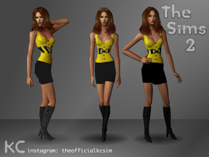 Sims 2 — Yellow Top With Black Skirt & Boots by KCsim — Remember to adjust your settings HIGH in the game for best