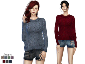Sims 4 — (S4) Wool Cable Knit Sweater by zodapop — Wool cable knit sweater; available in 7 colors. Mesh by Puresims.