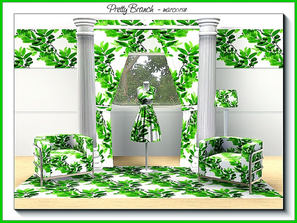 Sims 3 — Pretty Branch_marcorse by marcorse — Fabric pattern: pretty green branches in a diagonal design