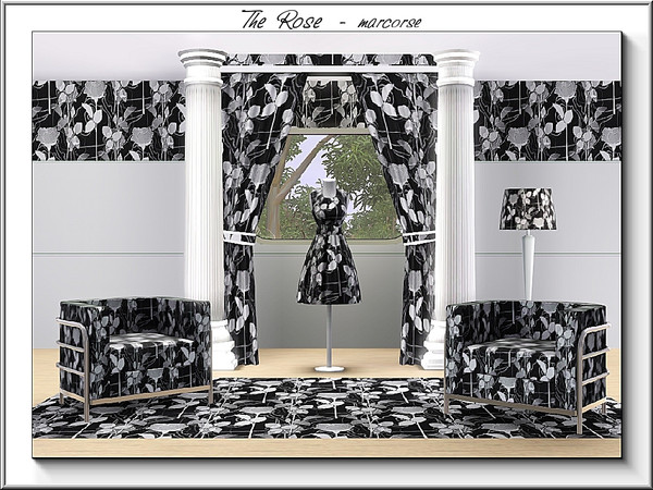 Sims 3 — The Rose_marcorse by marcorse — Fabric pattern: upright rose bloom in shades of black, white and grey
