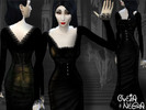Sims 4 — Morticia Dress by OvejaNegra — Black dress with corset. Hair: Simaniacos. Skin: Decayclown. Hope you like it!
