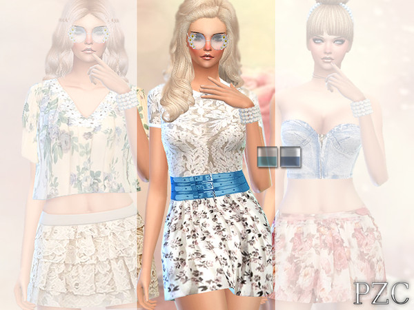 Sims 4 — Bohemian romantic lace and roses dress by Pinkzombiecupcakes — A sexy and romantic design summer dress in 3