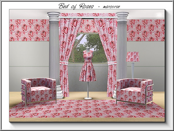 Sims 3 — Bed of Roses_marcorse by marcorse — Fabric pattern: shell pink roses in a regular repeat design.