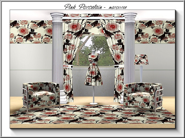 Sims 3 — Pink Porcelain_marcorse by marcorse — Fabric pattern: pink porcelain rosebuds and foliage.