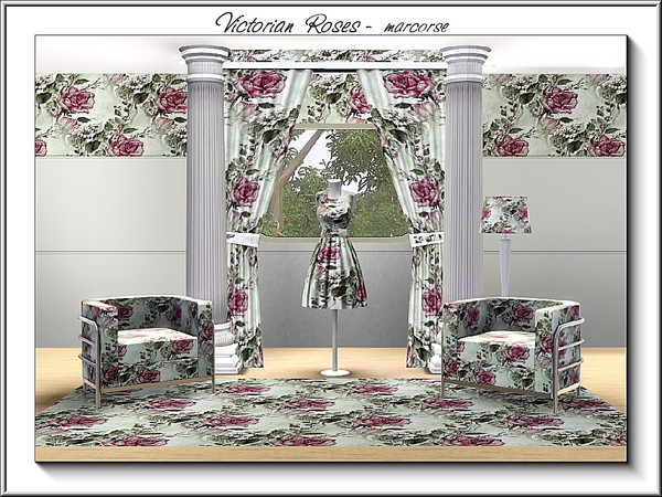 Sims 3 — Victorian Roses_marcorse by marcorse — Fabric pattern: Pink roses and white daisies in a Victorian style design