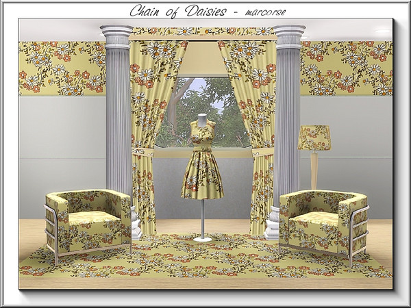 Sims 3 — Chain of Daisies_marcorse by marcorse — Fabric pattern: daisies in a chain design in pink, yellow and white