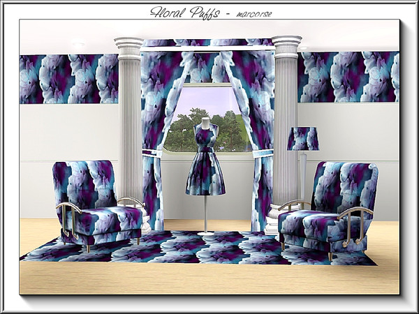 Sims 3 — Floral Puffs_marcorse by marcorse — Abstract pattern: vertical design of puffy floral strings in purple