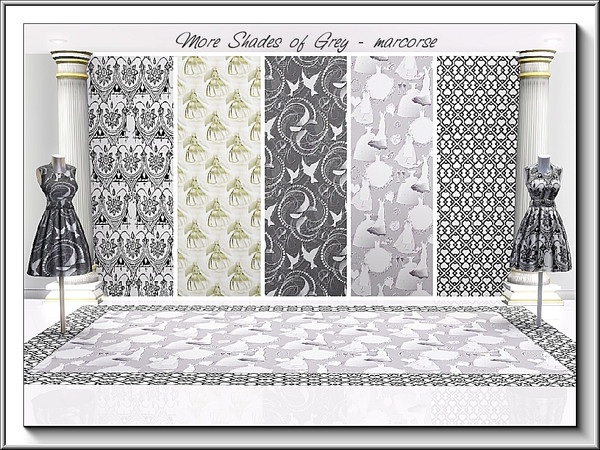 Sims 3 — More Shades of Grey_marcorse by marcorse — Five selected patterns in softer shades of grey. Floral Banners Mono,