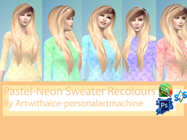 Sims 4 — Off-The-Shoulder Sweater Pastel/Neon Recolours by awkwardbirb — Hello! This is the first ever recolour I've