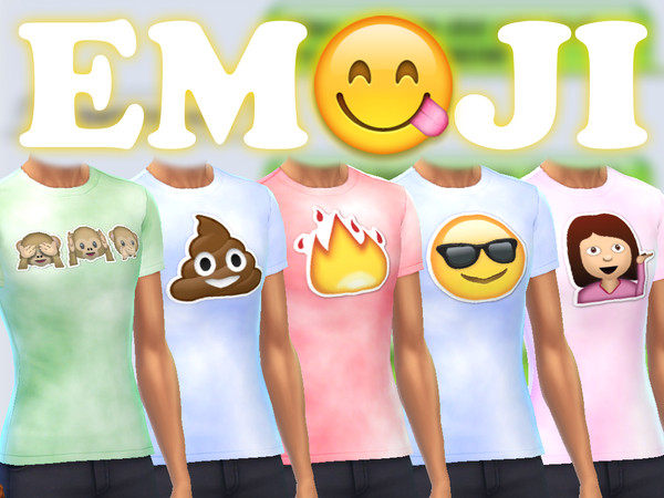 Sims 4 — Emoji T-Shirts by mhmattman — A set of t-shirts featuring your favourite Emoji! Includes 3 Monkeys, Poop, Fire,