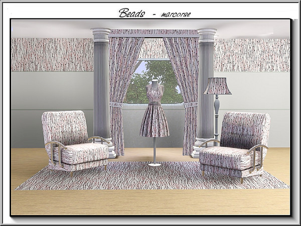 Sims 3 — Beads_marcorse by marcorse — Abstract pattern: strings of random beads in red and black on white.