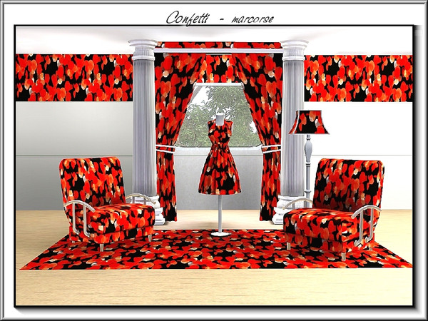 Sims 3 — Confetti_marcorse by marcorse — Fabric pattern: confused pattern of red, orange and white confetti bits on