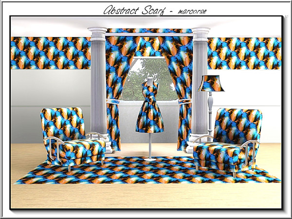 Sims 3 — AbstractScarf_marcorse by marcorse — Abstract pattern - stylised headscarf abstract.in blue,orange and black