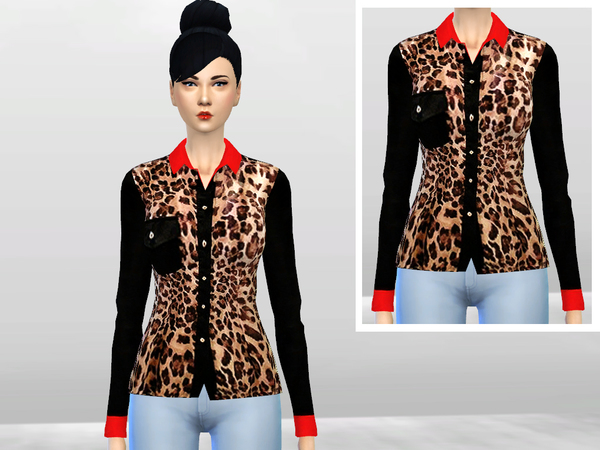 The Sims Resource - Chiffon Leopard Print Blouse