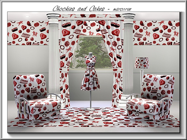 Sims 3 — Chockies and Cakes_marcorse by marcorse — Themed pattern: cakes, slices and chocolates in a random repeat design