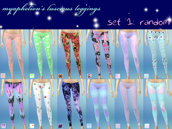 Sims 4 — Luscious Leggings 1: Random 12-Pack by myaphelion — This is a pack of 12 random leggings for your teen-elder