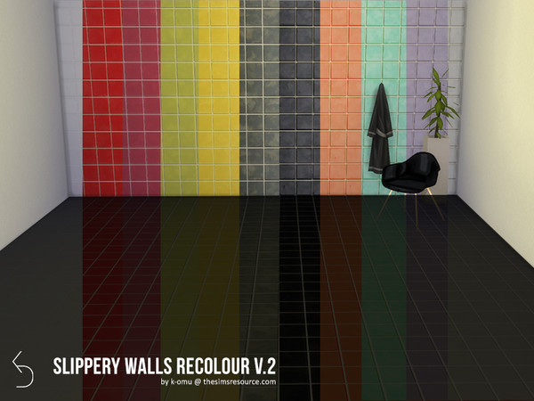 Sims 4 — New Slippery Walls Tile Recolor v2 by k-omu2 — Enjoy the Slippery Walls in 11 new, bright colors! This is an