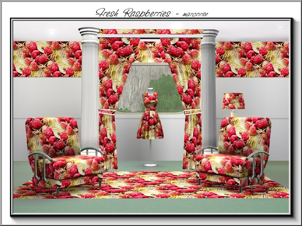 Sims 3 — Fresh Raspberries_marcorse by marcorse — Themed pattern - fresh-picked raspberries on a bed of straw for ktichen