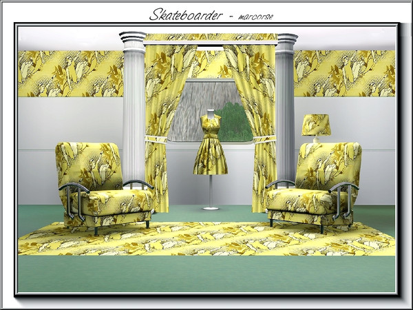 Sims 3 — Skateboarder_marcorse by marcorse — Themed pattern: freestyle skateboarder in flight in shades of yellow and