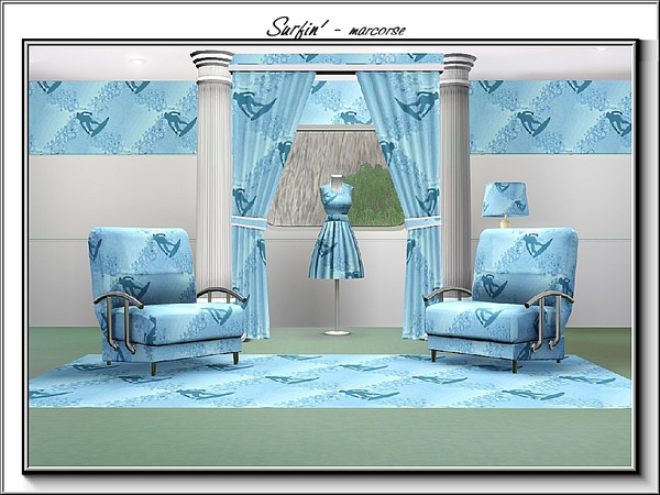 Sims 3 — Surfin_marcorse by marcorse — Themed pattern: surfer silhouette in shades of blue