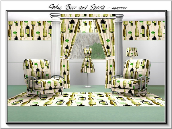 Sims 3 — Wine,Beer & Spirits_marcorse by marcorse — Themed pattern: champagne, red wine, beer and gin bottles in a