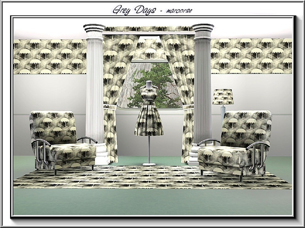 Sims 3 — Grey Days_marcorse by marcorse — Themed pattern: white umbrellas and heavy rain on a grey day