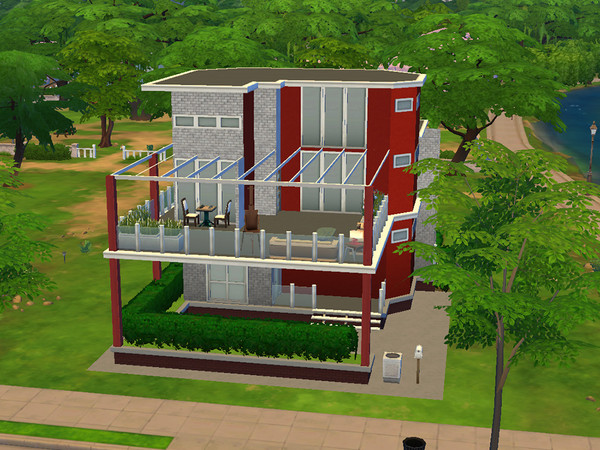 Sims 4 — Red Scarlett (NO CC) by MJCNavarro — This is a modern and contemporary house with a theme of red and white,