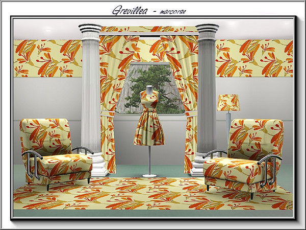 Sims 3 — Grevillea_marcorse by marcorse — Fabric pattern: grevillea flowers in orange shades