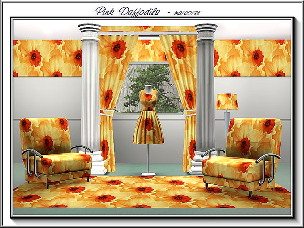 Sims 3 — Pink Daffodils_marcorse by marcorse — Fabric pattern: pink daffodils in an all-over repeat design