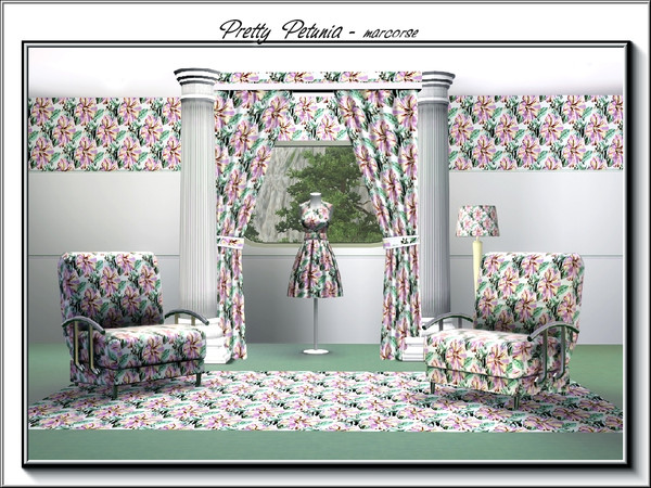 Sims 3 — Pretty Petunia_marcorse by marcorse — Fabric pattern pretty irridescent striped, pink petunia and leaves.