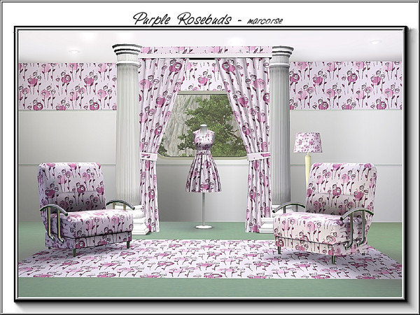Sims 3 — Purple Rosebuds_marcorse by marcorse — Fabric pattern: trios of rosebuds in light purple