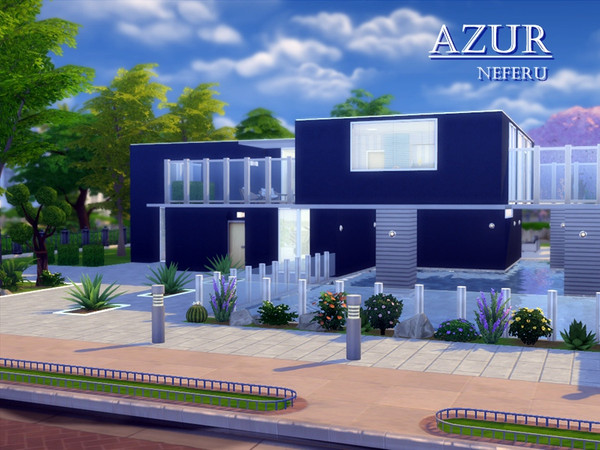 Sims 4 — Azur by Neferu2 — Modern style house. Nice outdoor with a large swimming pool,cosy area next to it to enjoy