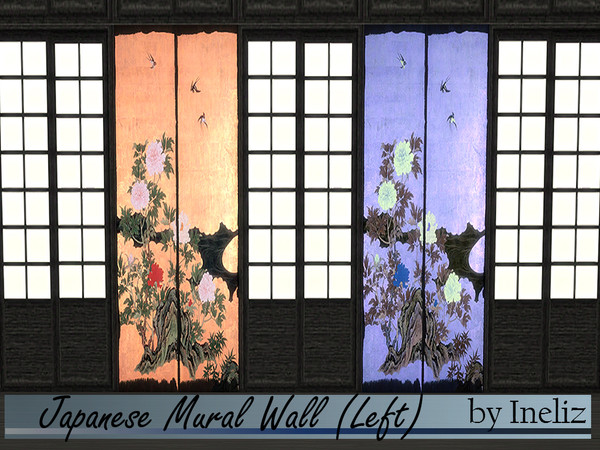 Sims 4 — Japanese Mural Wall (Left) by Ineliz — The best and most relaxing spa is the one that brings peace to the soul