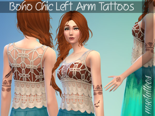 Sims 4 — Boho Chic Left Arm Tattoos by luvjake_ — For females only. It matches all skintones. All tattoos included in one