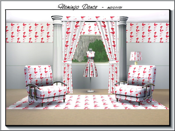Sims 3 — Flamingo Dance_marcorse by marcorse — Themed pattern: pink flamingoes in a stately dance design