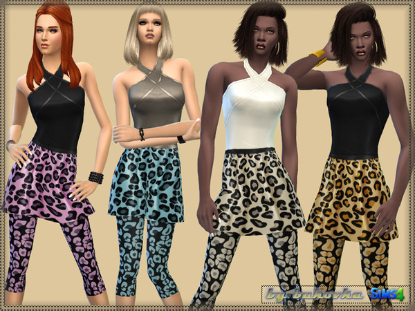 Sims 4 — Dress Color Leopard by bukovka — Dress with a leopard print color. Install a separate slot. Four variants of