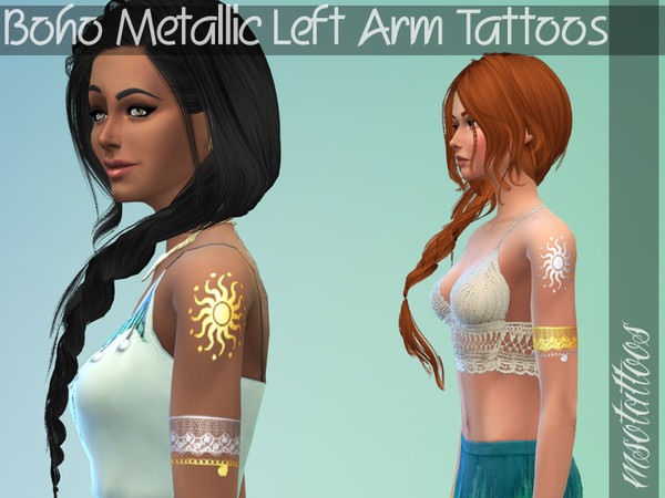 Sims 4 — Boho Metallic Left Arm Tattoos by luvjake_ — For females only. It matches all skintones. Golden and silver only.