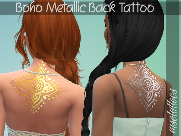Sims 4 — Boho Metallic Back Tattoo by luvjake_ — For females only. It matches all skintones. Golden and silver only.