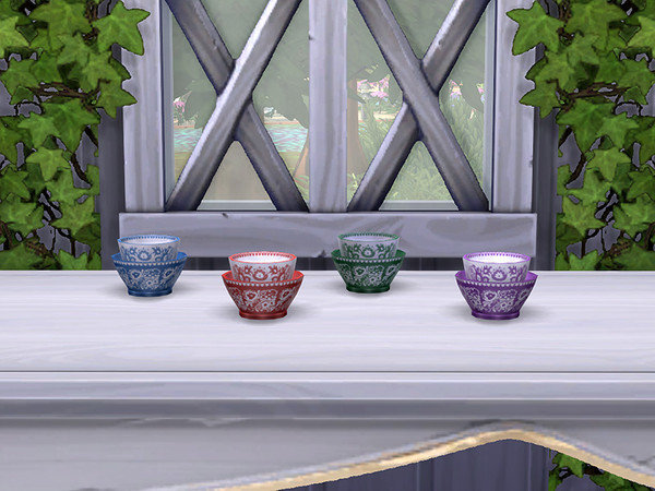 Sims 4 — Slavic Bowls by soloriya — Porcelain salad bowls painted with the traditional slavic pattern. Part of Slavic