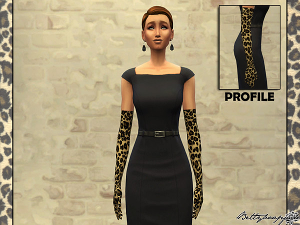 Sims 4 — Set Leopard printed - Gloves by Bettyboopjade — Long gloves leopard print Women.