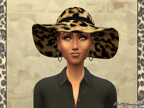 Sims 4 — Set Leopard printed - Hat by Bettyboopjade — Leopard print hat for women.