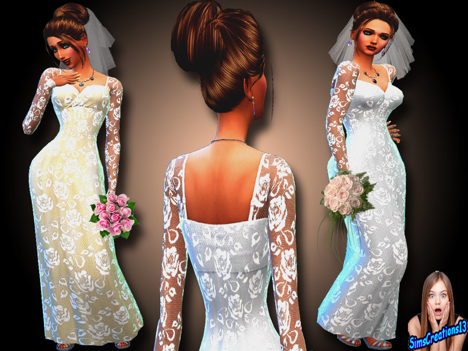 The Sims Resource Long Lace Wedding Dress