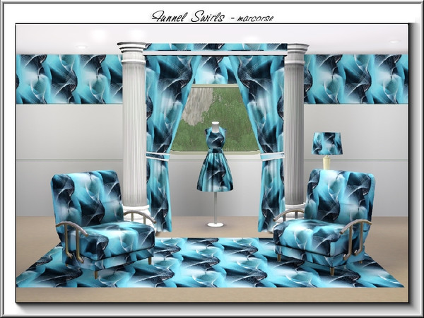 Sims 3 — Funnel Swirls_marcorse by marcorse — Abstract pattern - funnel shapes and netted swirls in shades of cool blue.
