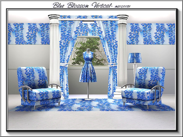 Sims 3 — Blue Blossom Vertical_marcorse by marcorse — Fabric pattern - vertical strings of blue blossom.