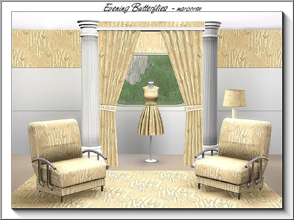 Sims 3 — Evening Butterflies_marcorse by marcorse — Fabric pattern: butterflies and grass in silhouette at sunset